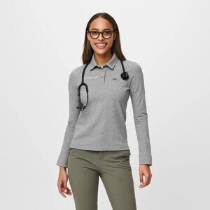 FIGSPRO Pique Longsleeve Polo Womens Small Heather Gray